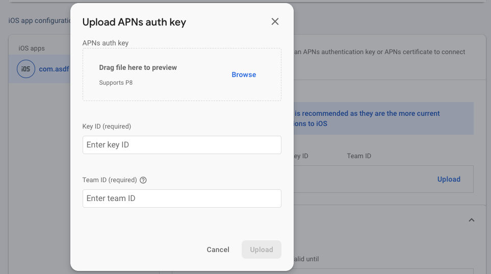 firebase p8 upload