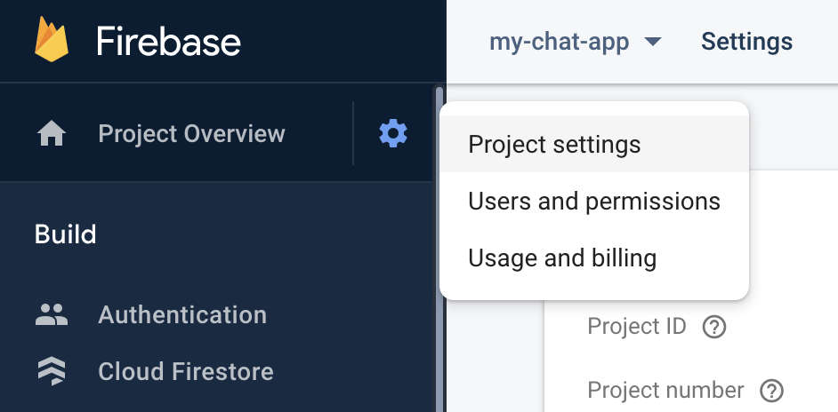 firebase project settings