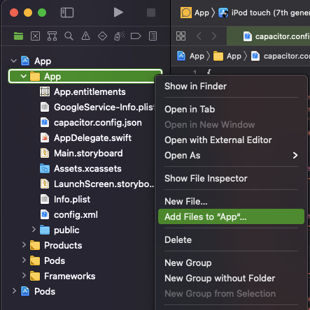 xcode add files